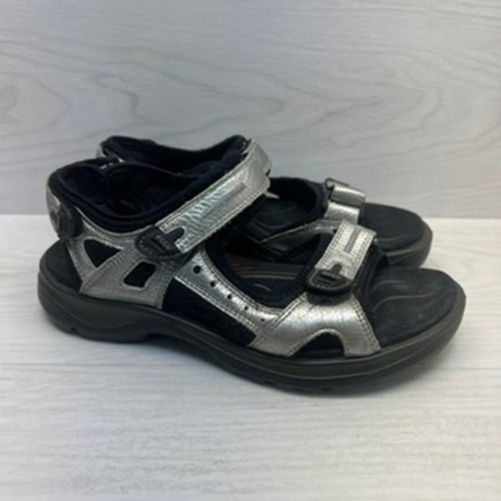 Ecco Womens 5 36 Sandals Yucatan Offroad Silver Metallic Leather Walking Sporty